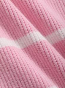 DAZY 條紋高領修身毛衣,內層穿著 - 粉色 - 查看 5