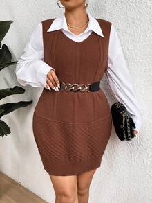 Celure Plus Size Sleeveless Sweater Dress - Brown - View 4