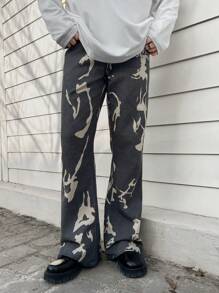Manfinity Roghcode Men Graphic Print Straight Leg Jeans - Grey - View 5