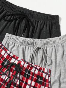 女士3入組信件&格紋印花家居服下著套裝 - 彩色 - 查看 6