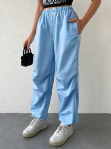 EURMUSE Solid Drawstring Waist and Hem Wind Pants - Royal Blue - View 5