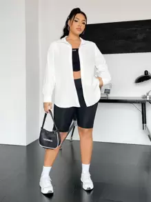 SHEIN EZwear Camisa De Botones Sólidos Para Tallas Grandes