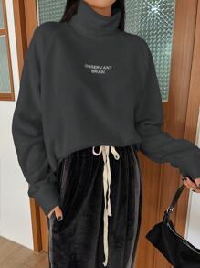 DAZY Áo cao cổ Tay Raglan Áo thun - Màu xám đen - Xem 4