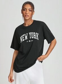 Vitoria Brayner Đồ họa Chữ cái Áo thun Thả vai - màu đen - Xem 6