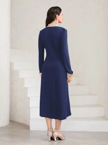 Modelyn Double-Breasted Women's Dress Maxi Women Outfit - Navy Blue - View 2