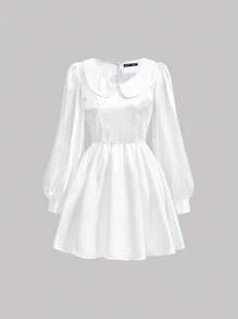 SHEIN MOD Peter Pan Collar Lantern Sleeve Dress - White - View 1