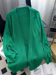 Flirla Áo len cardigan thiết kế đơn giản cỡ lớn - màu xanh lá - Xem 4