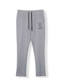 Manfinity EMRG Men's Letter Printed Drawstring Waist Joggers - Light Grey - View 3