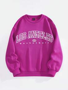 SHEIN EZwear Letter Graphic Drop Shoulder Sweatshirt - Hot Pink - View 3
