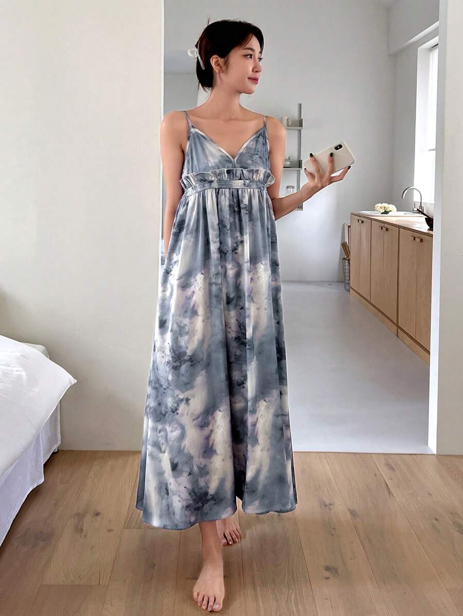 DAZY 女裝水染滑軌連衣裙配褶邊領口 - 霧霾藍 - 查看 1