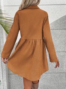 SHEIN VCAY Tay áo cuộn lên Váy sơ mi - Màu vàng - Xem 2