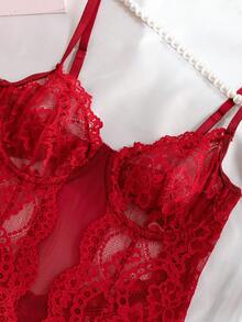 SHEIN Perspectiva De Encaje Y Lencería Sexy De Body - Burdeos - Ver 4