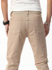 Manfinity Homme 男士簡約純色休閒修身窄腳牛仔褲 - 卡其色 - 查看 4