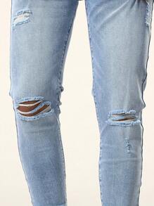 Manfinity Homme Nam Đau khổ Denim mùa giặt Quần jean ôm - Rửa nhẹ - Xem 7