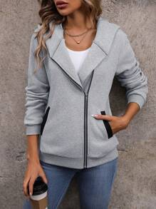 SHEIN LUNE Fashionable Casual Women's Sweatshirt - Grey - View 4