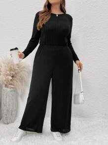 SHEIN LUNE Kích thước lớn Của phụ nữ Sọc Áo liền quần - màu đen - Xem 6