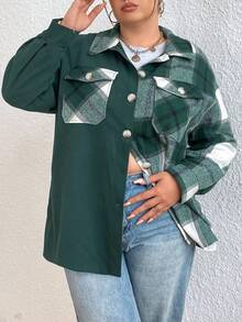 Flirla 女大尺寸格子翻蓋口袋襯衫 - 彩色 - 查看 5