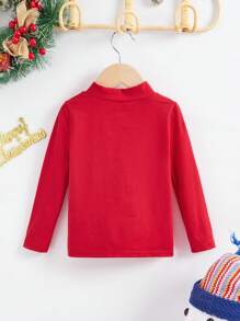 SHEIN Niñas Camiseta con patrón de Navidad adecuado para primavera con otoño - Rojo - Ver 2