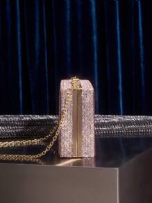 SHEIN SXY Pink Rhinestone Decorated Tape Recorder Bag Valentines