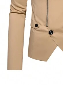 Manfinity Mode 男士拉鍊閉合雙鈕西裝和褲子套裝 - 卡其色 - 查看 4