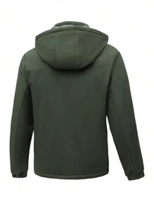 Manfinity Homme Men's Loose Fit Thermal Lined Hooded Padded Coat - Army Green - View 2