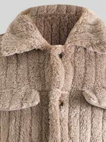 1pc Men's Plush Vertical Striped Jacket - Apricot - View 4