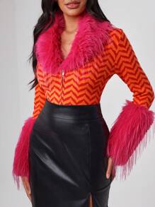 Blank 设计师 V 形图案毛绒装饰毛衣，适合秋冬季、假期、节日 - 彩色 - 查看 3