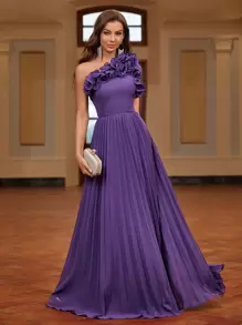 SHEIN Belle Vestido formal elegante con cuello asimétrico, con volantes y pliegues, ideal para graduación, fiesta de cena, boda como invitada - Morado - Ver 1