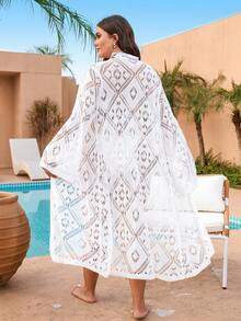 SHEIN Swim Curve Plus Size Lace Kimono Dress - White - View 2