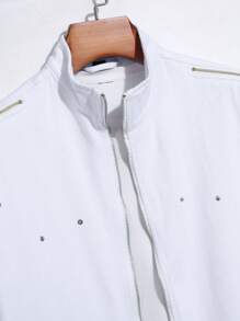 Manfinity Hypemode Nam Lỏng lẻo phù hợp Áo khoác denim Với Nghiên cứu Chi tiết - trắng - Xem 5