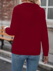 SHEIN LUNE 女款純色連帽常規運動衫 - 紅色 - 查看 2