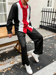 Manfinity Homme Conjunto De Camisa E Calça Masculina Color Block Manga Comprida