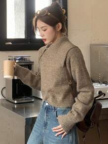 Dazy Designer Sólido Suéter De Cuello Asimétrico - Albaricoque - Ver 6