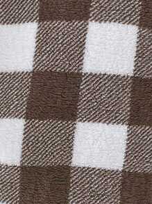 SHEIN Franclia 大尺寸格紋翻領大衣 - 灰色 - 查看 6