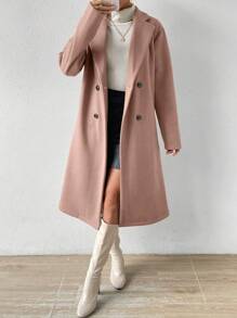 Chiquease 女式双排扣缺口领针织外套，女士冬季休闲双纽扣，口袋落肩翻领常规版型粉色纯色女式大衣，户外活动 - 粉色 - 查看 4