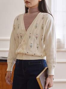 Simple Retro 法式復古大衣搭配小外套寬鬆針織毛衣 - 白色 - 查看 6