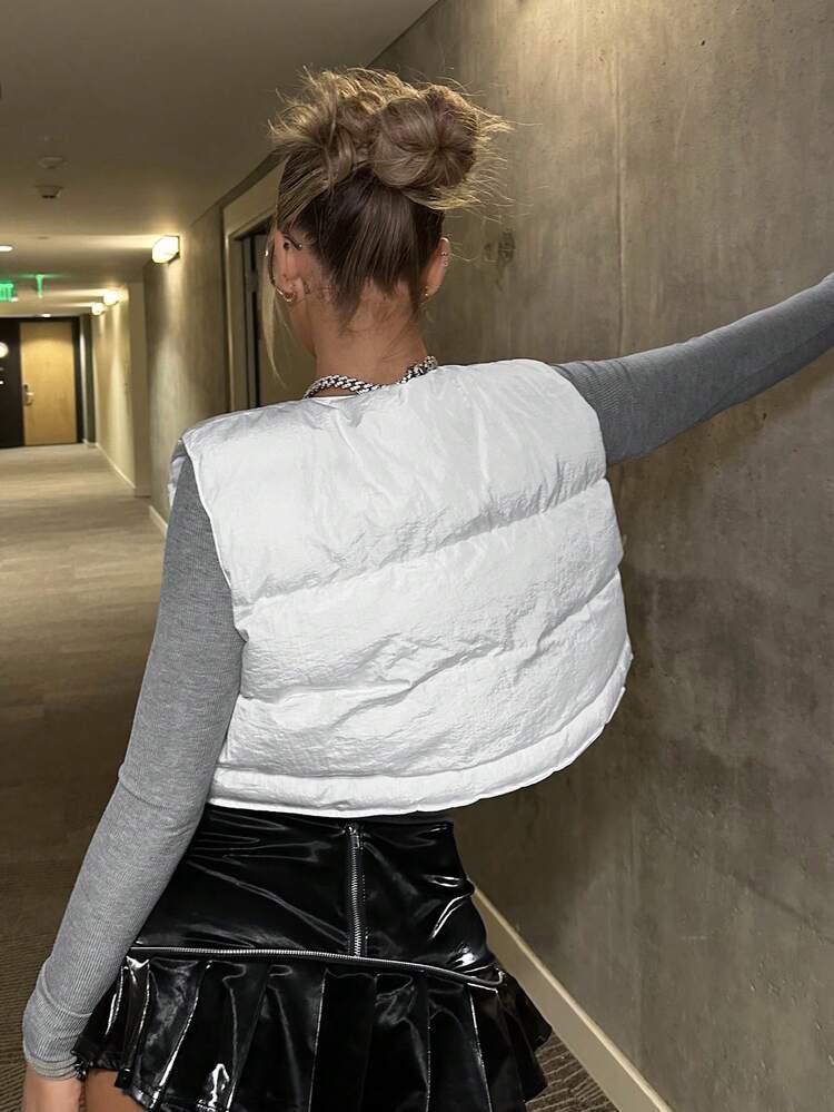 Sleeveless Collarless Loose Fit Vest Women's Padded Coat