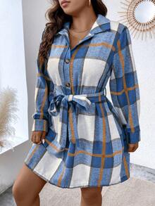 Calvaya Plus Size Plaid Tie Dress - Baby Blue - View 6
