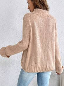 SHEIN Frenchy Suéter Con Cuello De Tortuga Y Mangas Raglán - Rosa - Ver 2