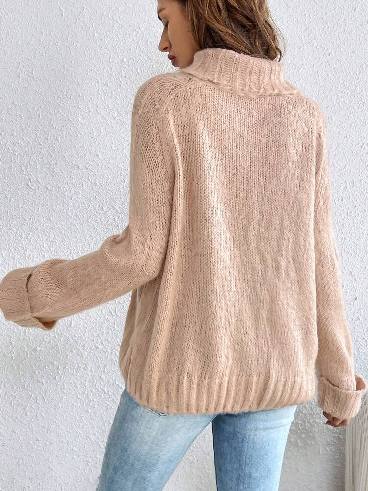Turtleneck Sweater With Raglan Sleeves Winter Pink Casual