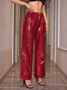 EURMUSE Ladies' Sparkly Suit Pants - Red - View 4