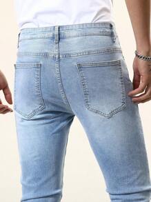 Manfinity Homme Nam Đau khổ Denim mùa giặt Quần jean ôm - Rửa nhẹ - Xem 8