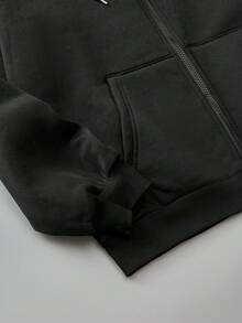 SHEIN Essnce Thả vai áo có mũ Lông cừu Áo nỉ Với dây rút - màu đen - Xem 6