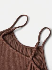 SHEIN Maternity Solid Cami Jumpsuit & Open Front Coat - Brown - View 11