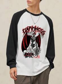 ROMWE MEN Goth Nam In Đầu lâu Raglan Tay áo dài Áo thun - Đen và trắng - Xem 1