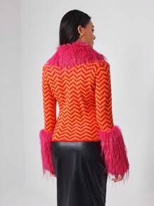 Blank 设计师 V 形图案毛绒装饰毛衣，适合秋冬季、假期、节日 - 彩色 - 查看 2