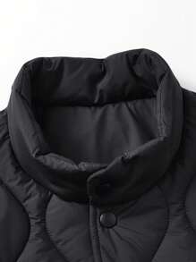 Chillumni Loose Fit Men's Badge Decor Single Breasted Padded Coat - Black - View 3