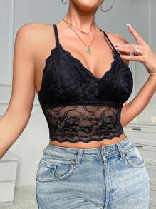 Canottiera Da Donna Con Bordo In Pizzo Per Tutte Le Stagioni - nero - Visualizzare 4