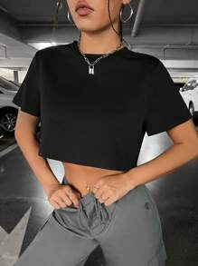 SHEIN PETITE 鏈條細節露背T恤 - 黑色 - 查看 2