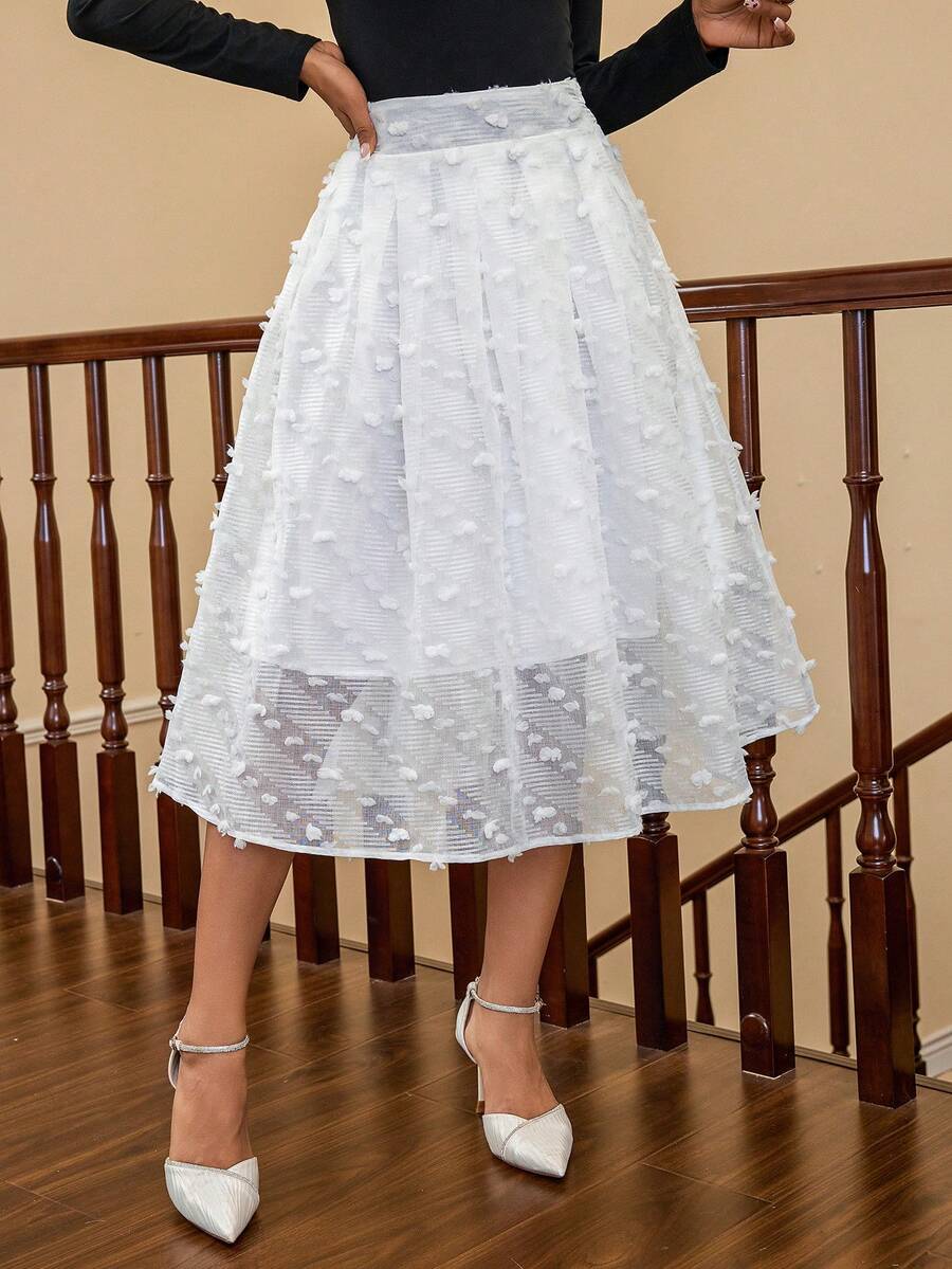 SHEIN Privé Random Jacquard Mid-length Skirt - White - View 1